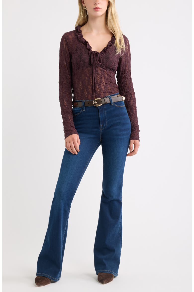 Ruffle Tie Neck Lace Top, Alternate, color, BURGUNDY FUDGE
