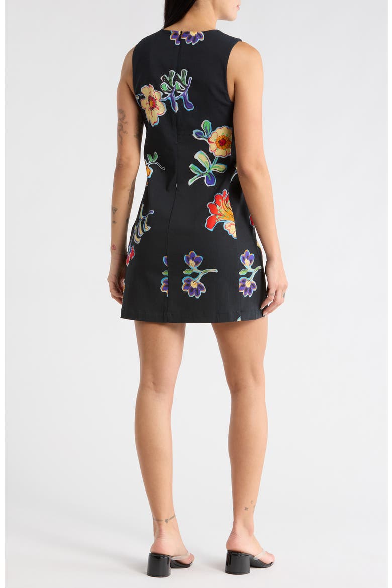 Floral A-Line Minidress, Alternate, color, BLACK