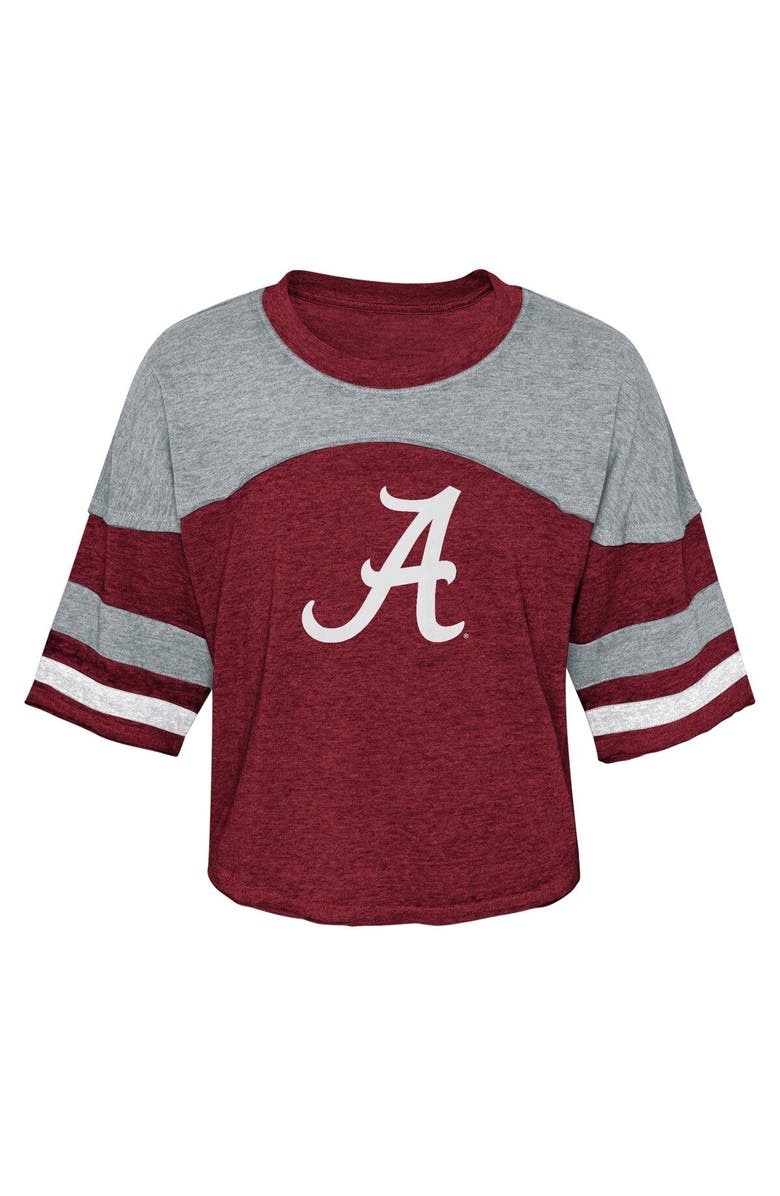 Outerstuff Girls Youth Crimson Alabama Crimson Tide Sunday Friday Sleeve Stripe Jersey T-Shirt, Alternate, color, Crimson