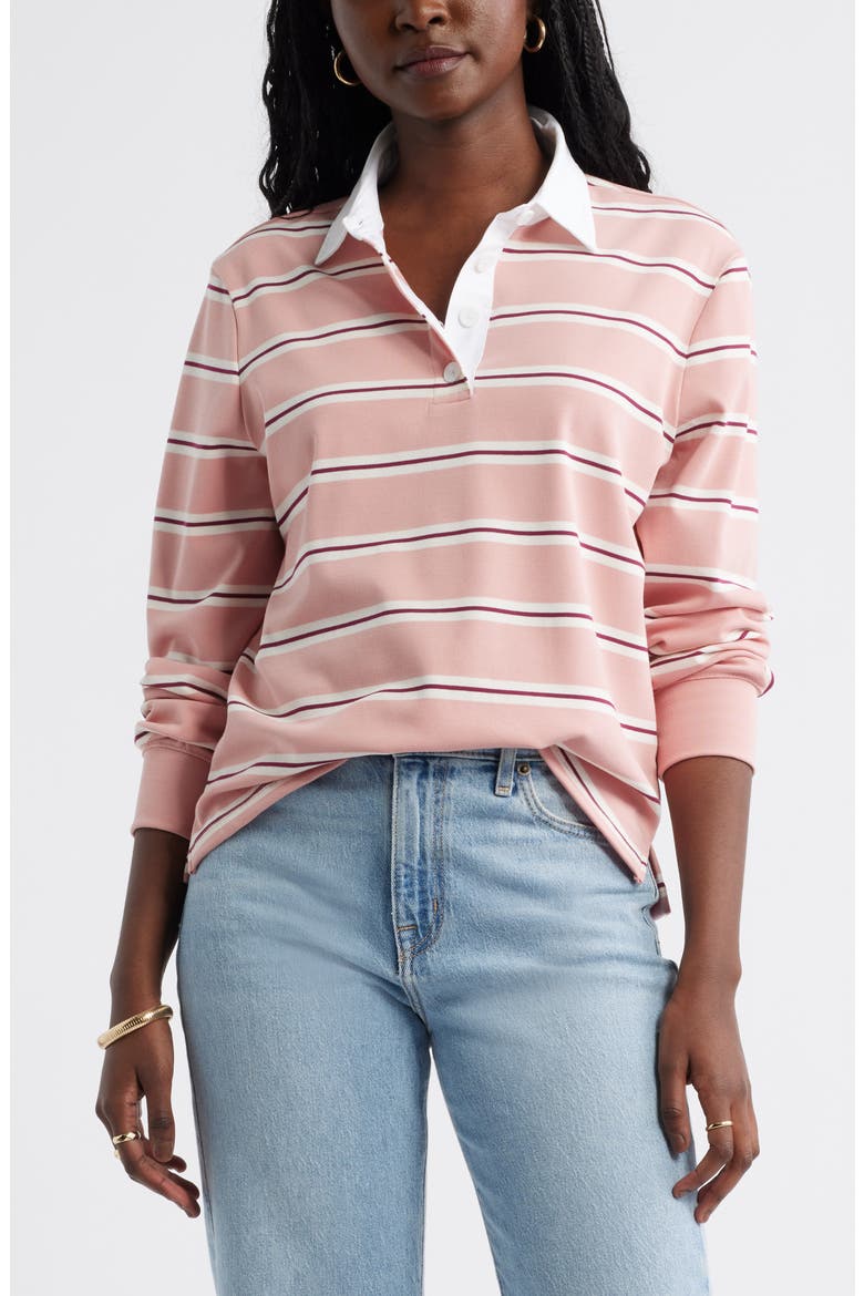 Stripe Long Sleeve Rugby Polo, Main, color, PINK EMILIA STRIPE