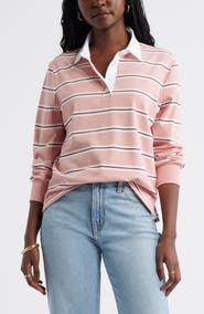 Caslon® Stripe Long Sleeve Rugby Polo