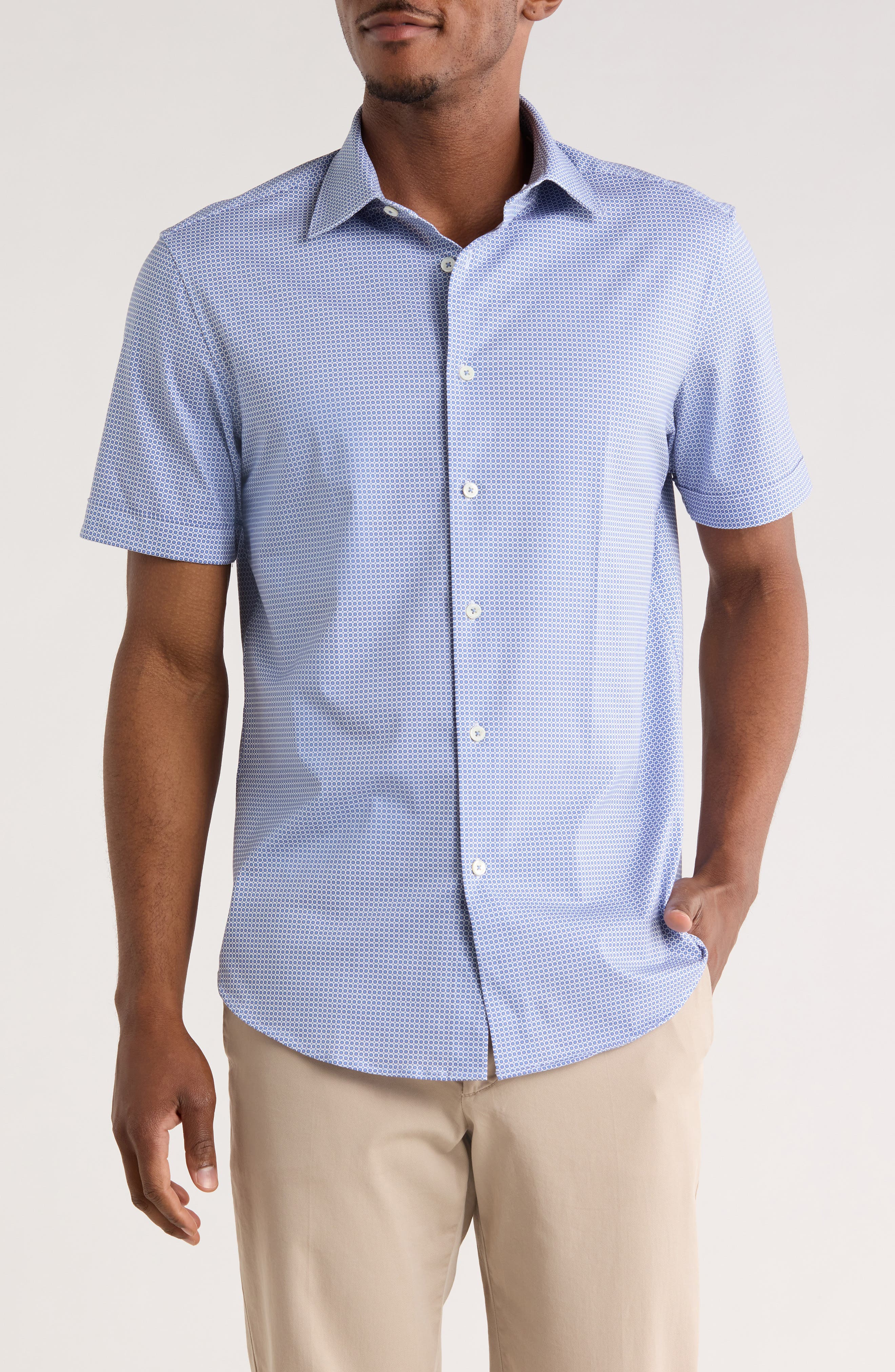 Bugatchi Short Sleeve Woven Button-Up Shirt
