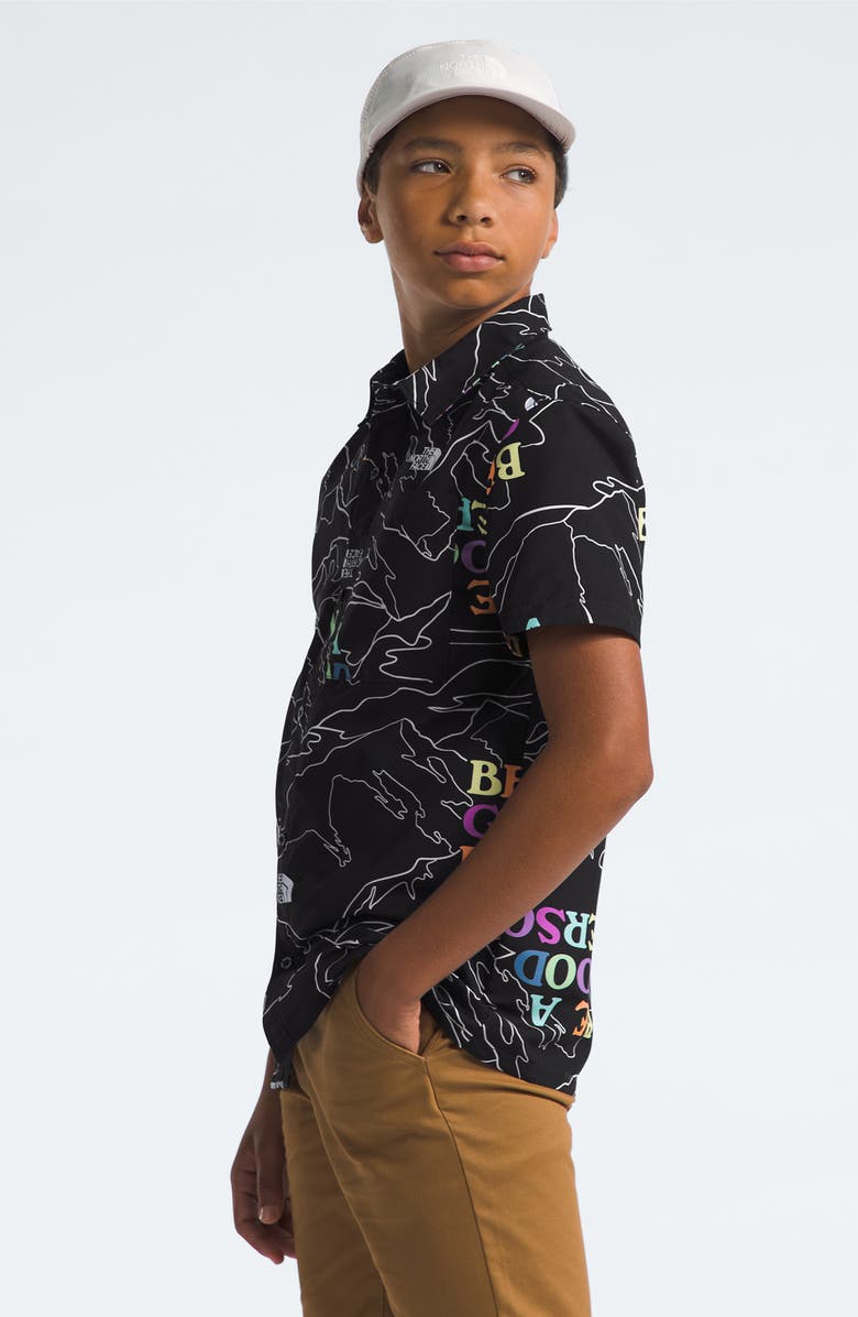 The North Face Kids' Amphibious Print Short Sleeve Button-Up Shirt, Alternate, color, 