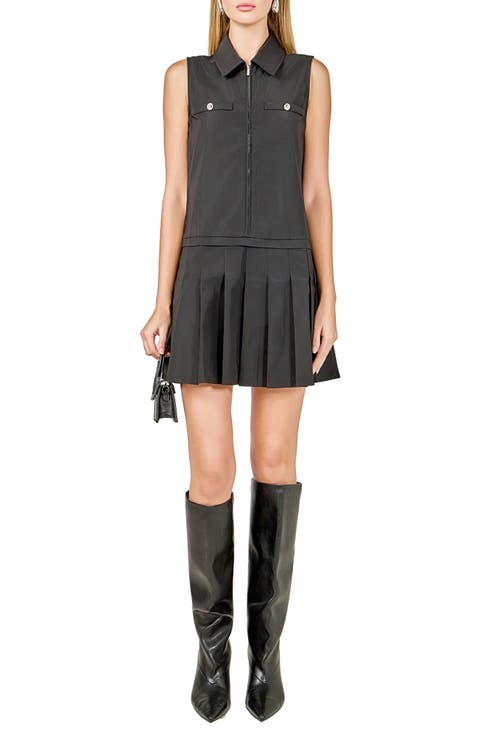 Sleeveless Pleated Zip-Up Minidress
