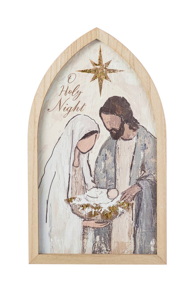 Wooden Gold Foil Nativity Scene Wall Decor, Main, color, Gold