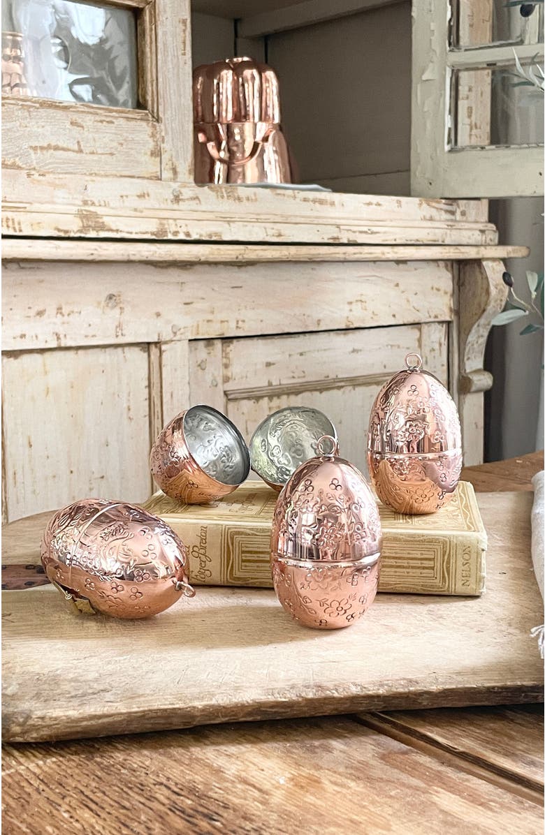 Coppermill Kitchen CMK Copper Etched Bird & Floral Egg Ornaments, Alternate, color, Copper