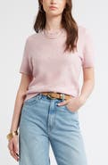 Treasure & Bond Floral Jacquard Short Sleeve Wool & Cashmere Sweater