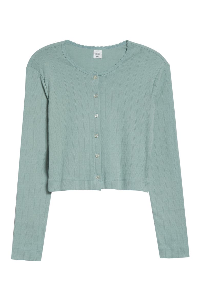 Cotton Pointelle Crop Cardigan, Alternate, color, EUCALYPTUS
