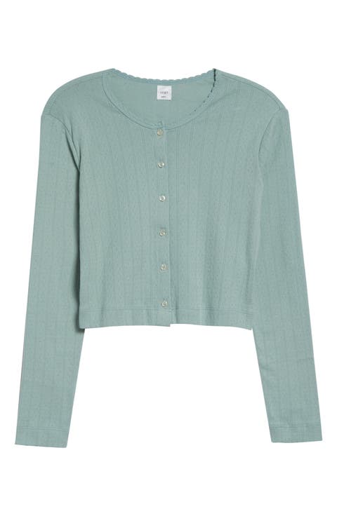 Cotton Pointelle Crop Cardigan