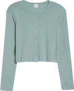 LESET Cotton Pointelle Crop Cardigan