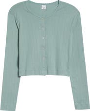 LESET Cotton Pointelle Crop Cardigan