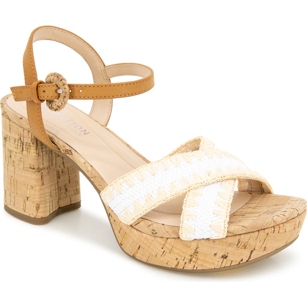 Kenneth Cole Reaction Reeva Platform Sandal In White Raffia