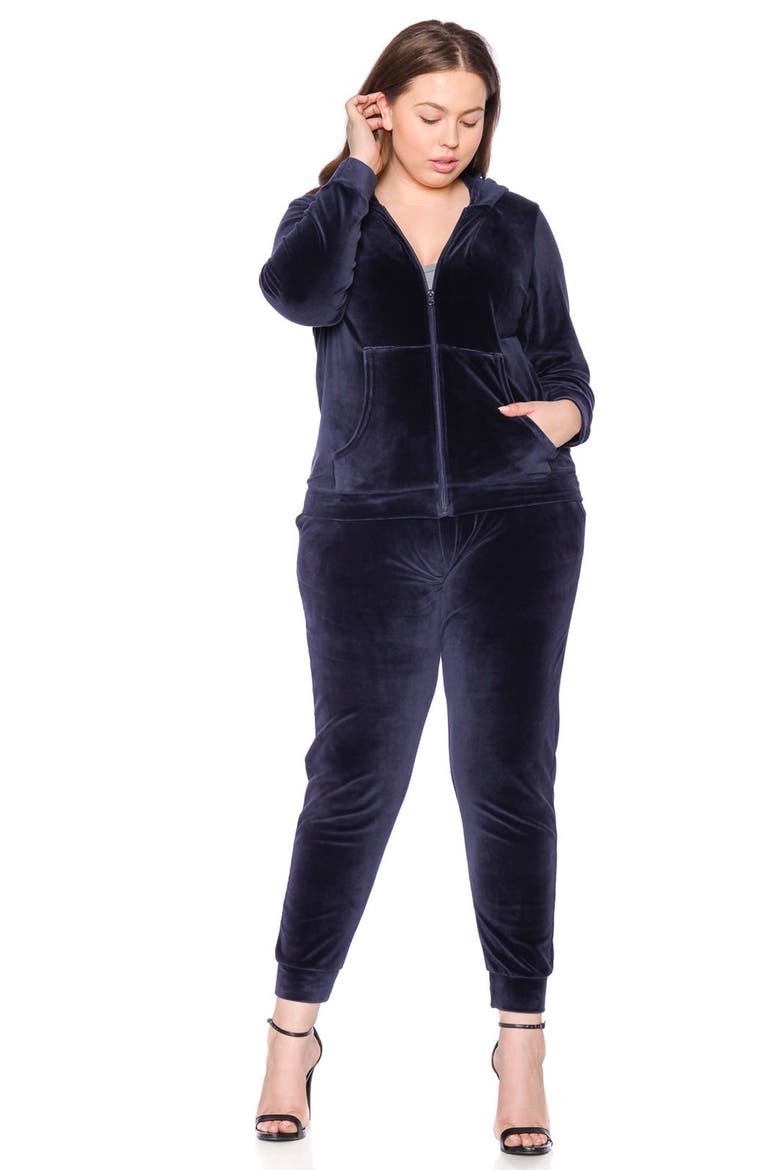 Velour Zip Hoodie, Alternate, color, NAVY