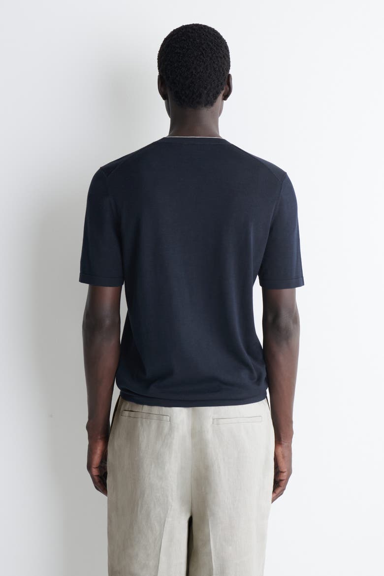 Contrast-tipped Silk-cotton T-shirt, Alternate, color, NAVY
