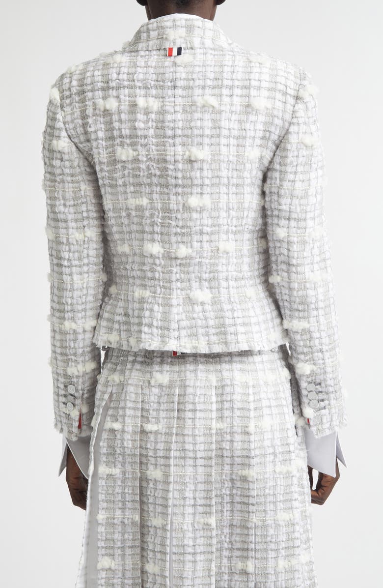 Thom Browne Crop Sculpted Shoulder Pouf Tweed Jacket, Alternate, color, Medium Grey