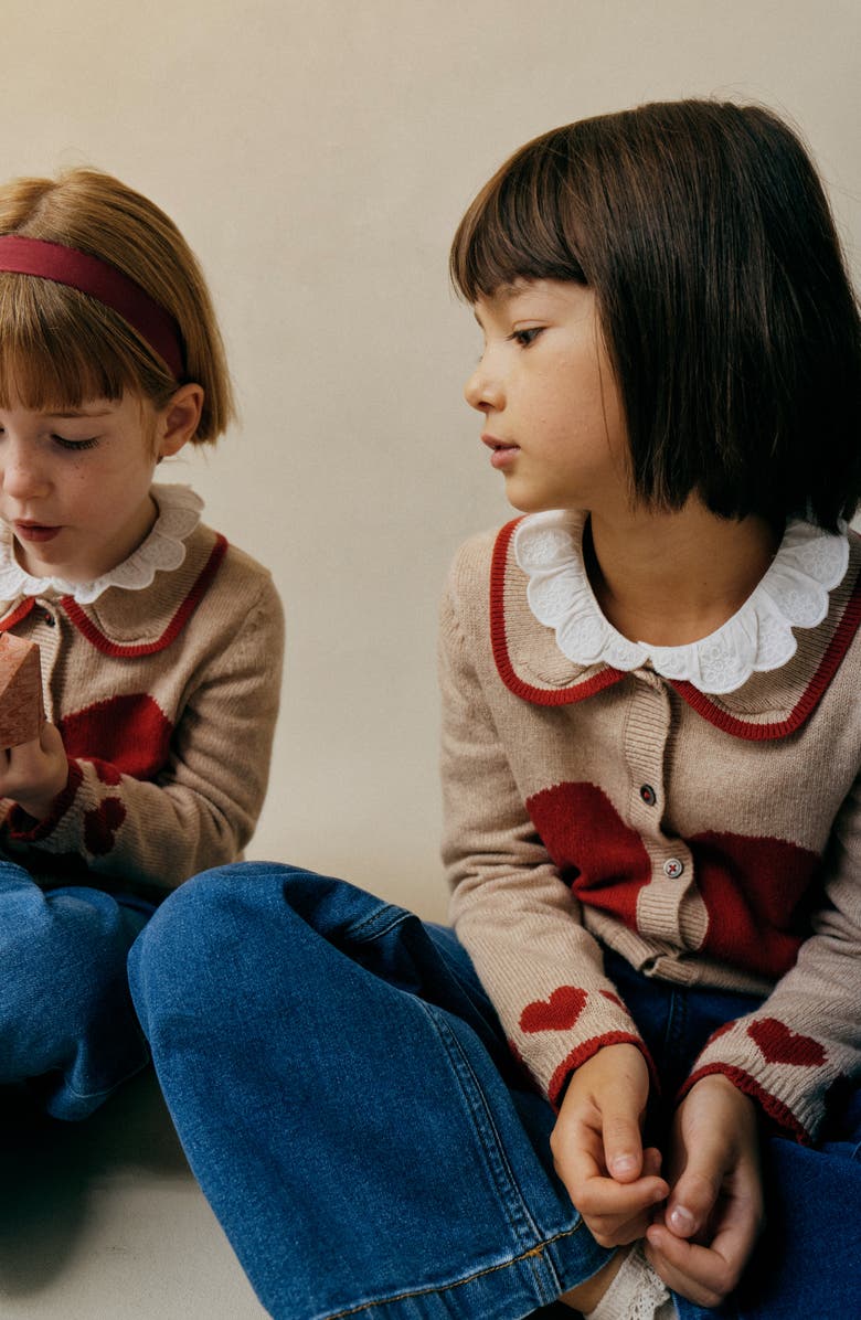 Mini Boden Kids' Logo Cardigan, Alternate, color, Chinchilla Melange Heart