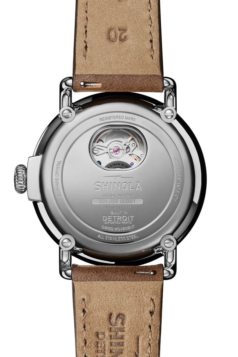 Runwell Automatic Leather Strap Watch, 40mm, Alternate, color, TAN/ BLACK/ SILVER