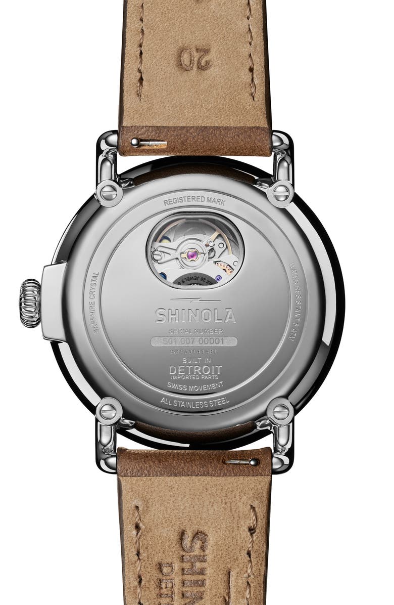 Shinola Runwell Automatic Leather Strap Watch, 40mm, Alternate, color, 
