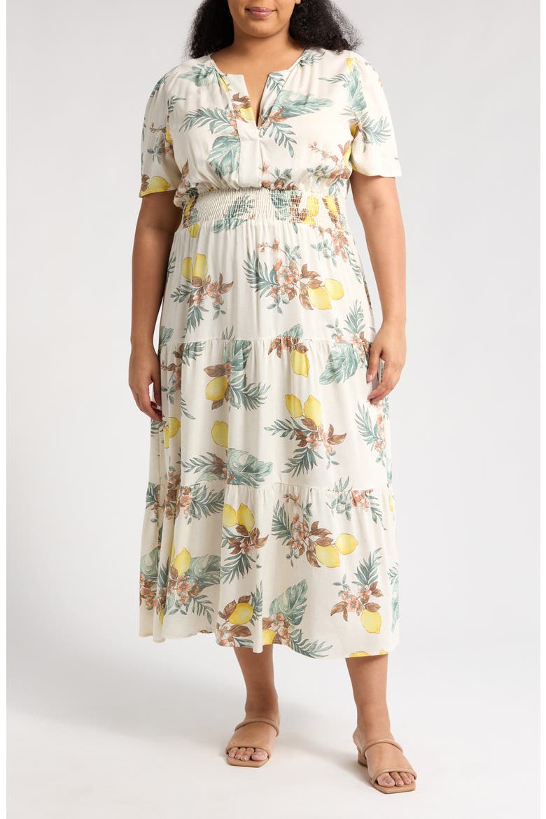 Lemon Print Midi Dress, Main, color, TAUPE