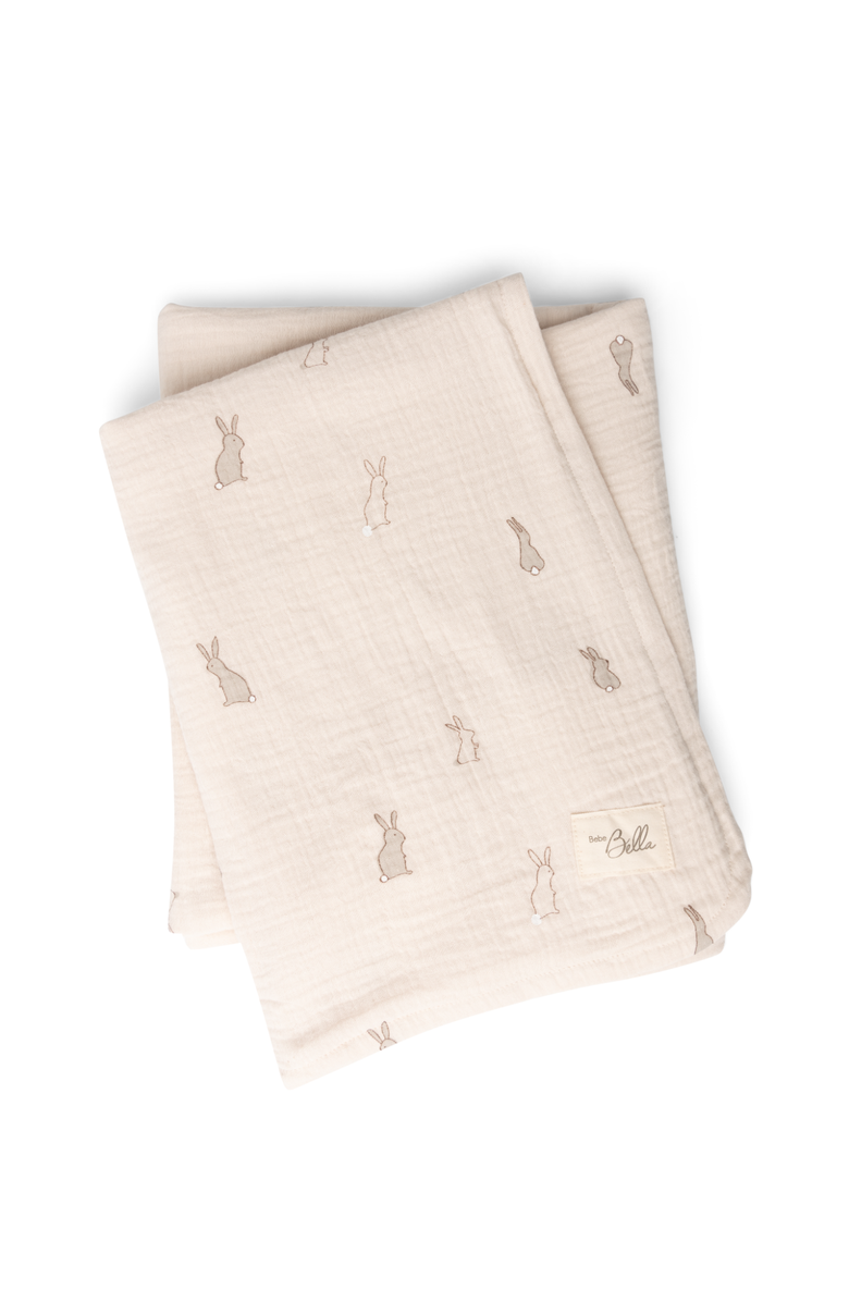 Bebe Bella Bunny Applique Swaddle Knit, Main, color, Dark Almond