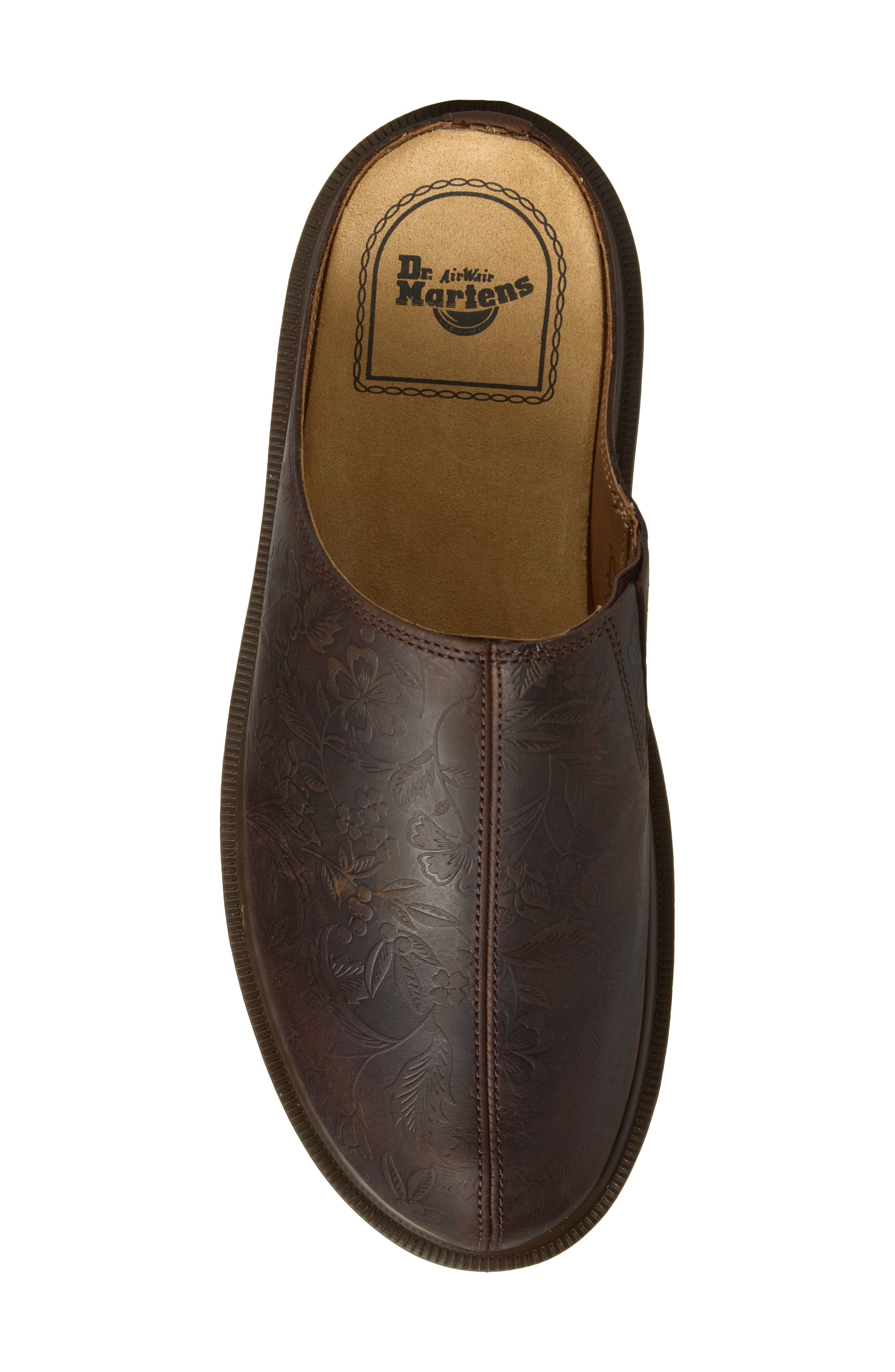 San Floral Embossed Leather Mule, Alternate, color, DARK BROWN
