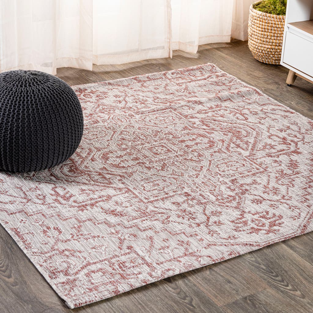 Jonathan Y Estrella Bohemian Medallion Textured Weave Indoor/outdoor Area Rug In Red/taupe