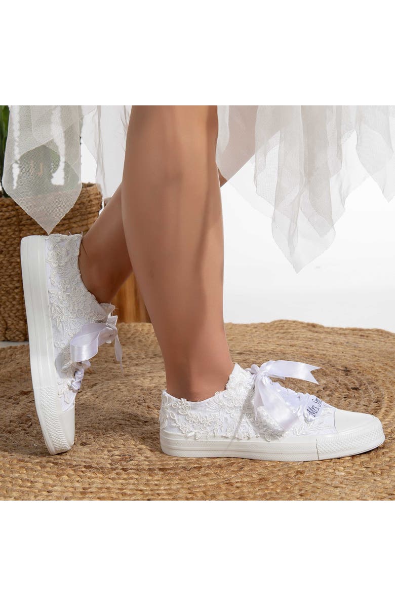 Forever & Always Shoes Belle Lace White Bridal Sneakers, Alternate, color, White