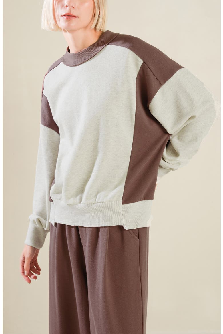 Colorblock Sweatshirt, Alternate, color, OATMEAL/ BROWN