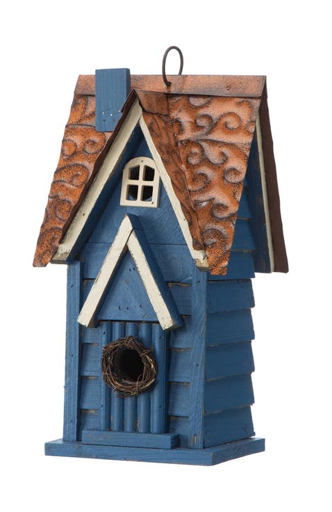 12"H Retro Distressed Painted Solid Wood Cottage Birdhouse