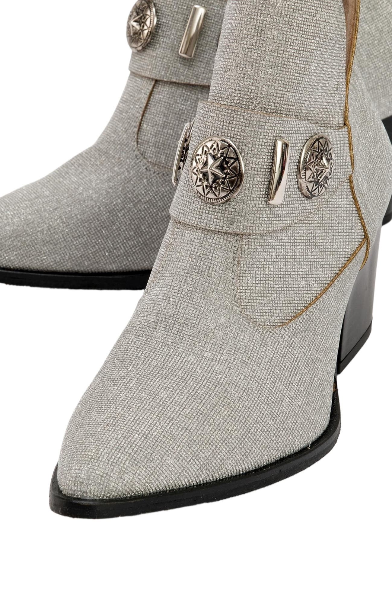 Kenda Buckle Block Heel Boot, Alternate, color, Silver Glitter Faux Leather