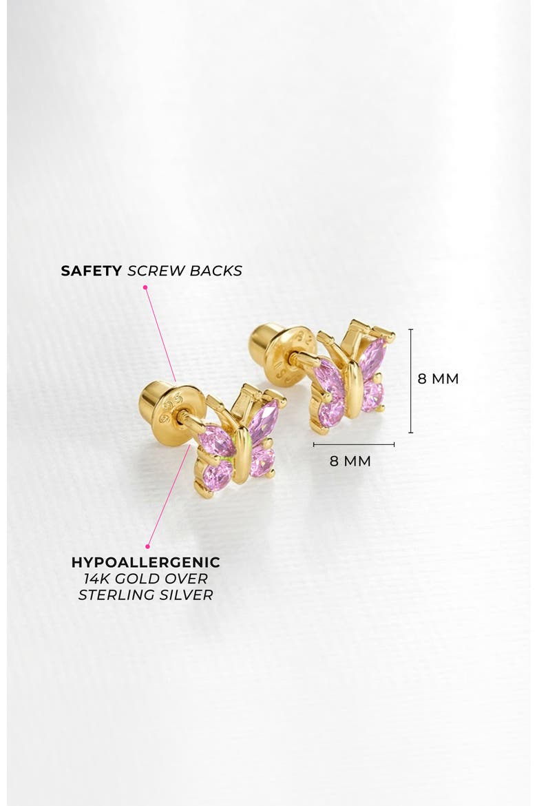 Dainty CZ Plated Butterfly Earrings, Alternate, color, Pink