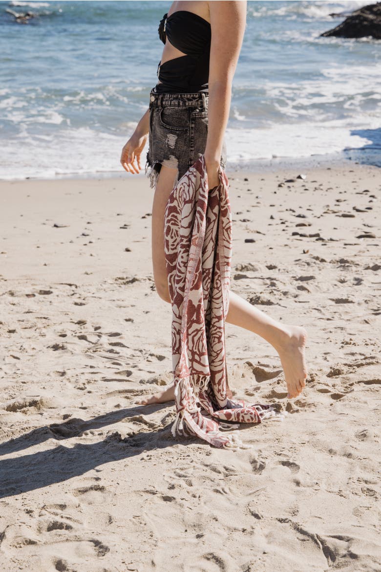 Rose Sand Resistant Organic Turkish Towel, Alternate, color, Burgundy