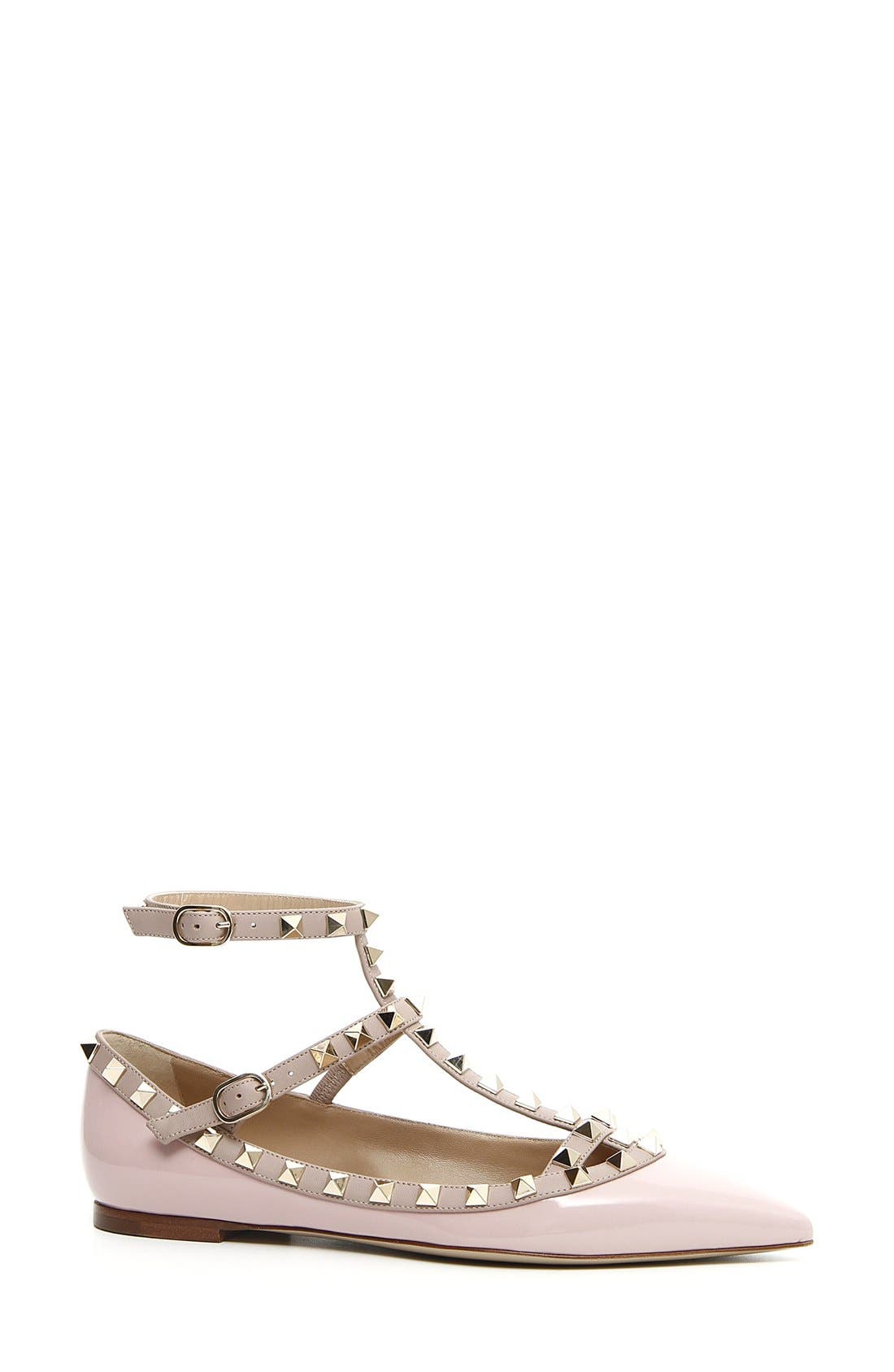 Valentino Garavani 'Rockstud' T-Strap Flat, Main, color, 