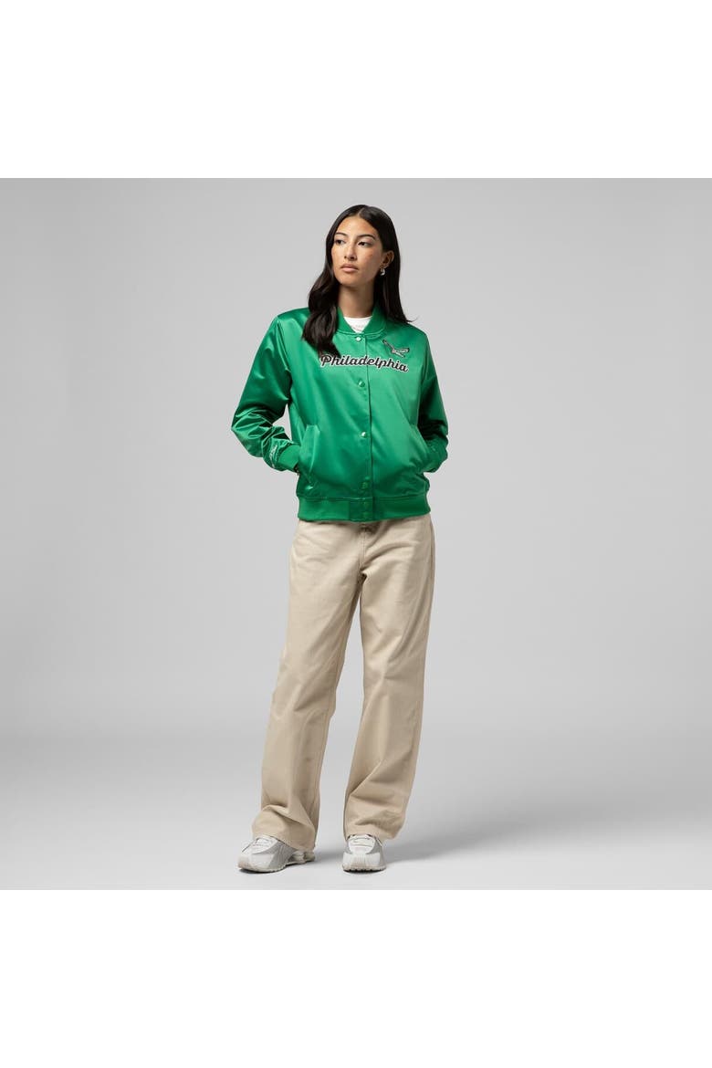 Women's Mitchell & Ness  Kelly Green Philadelphia Eagles Full-Snap Satin Jacket, Alternate, color, Kelly Green