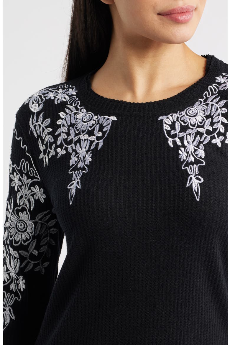 Bryn Embroidered Thermal Top, Alternate, color, BLACK