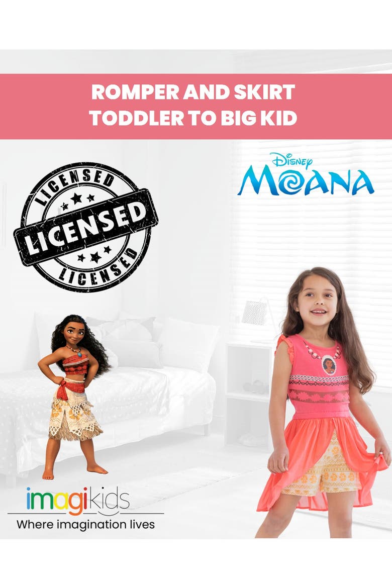 Moana Cosplay Skirt Overlay Romper, Alternate, color, Moana Coral Orange