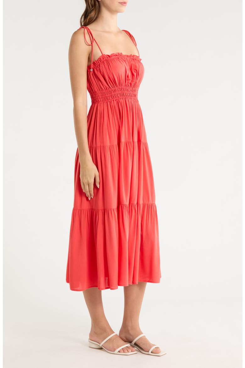 Ruffle Shirred Tie Strap Tiered Cover-Up Sundress, Alternate, color, RED
