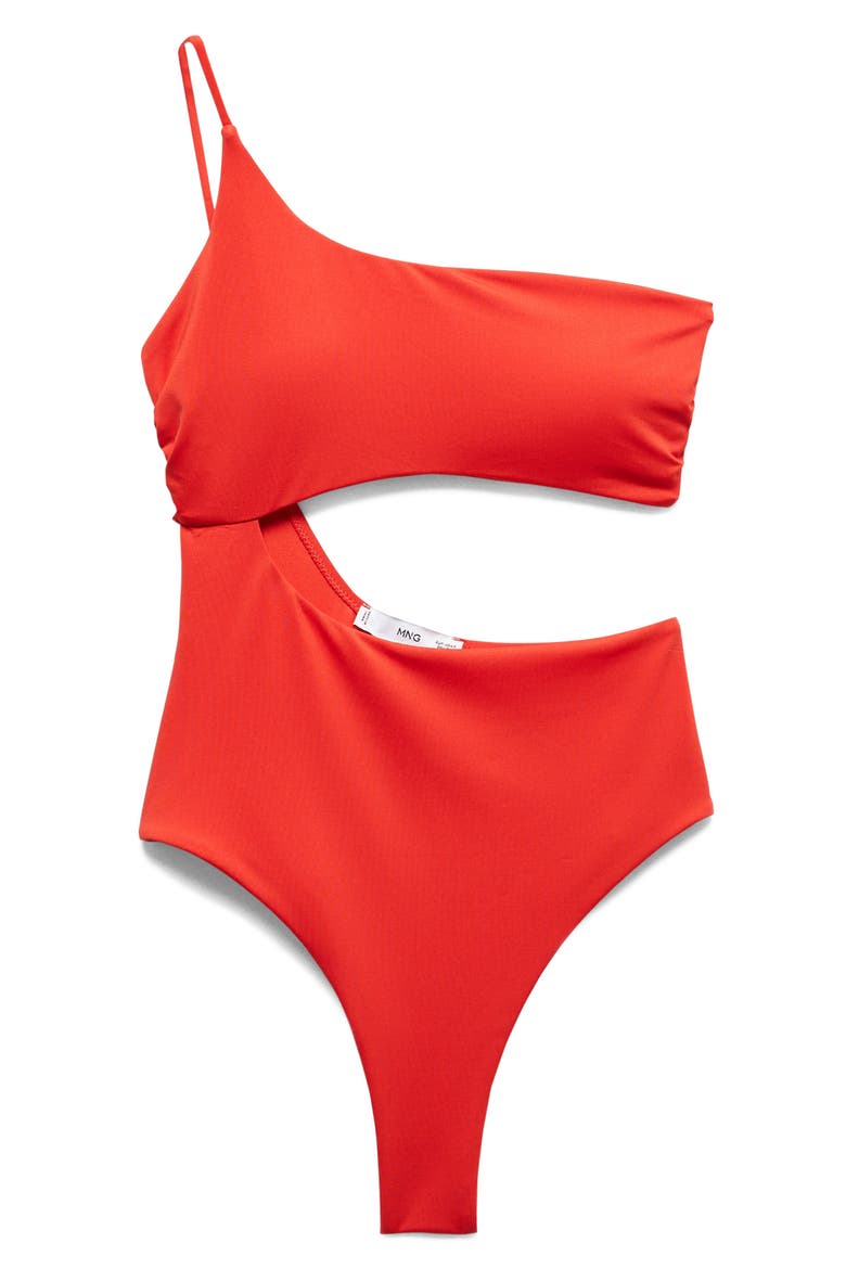 Cutout One-Shoulder One-Piece Swimsuit, Main, color, RED