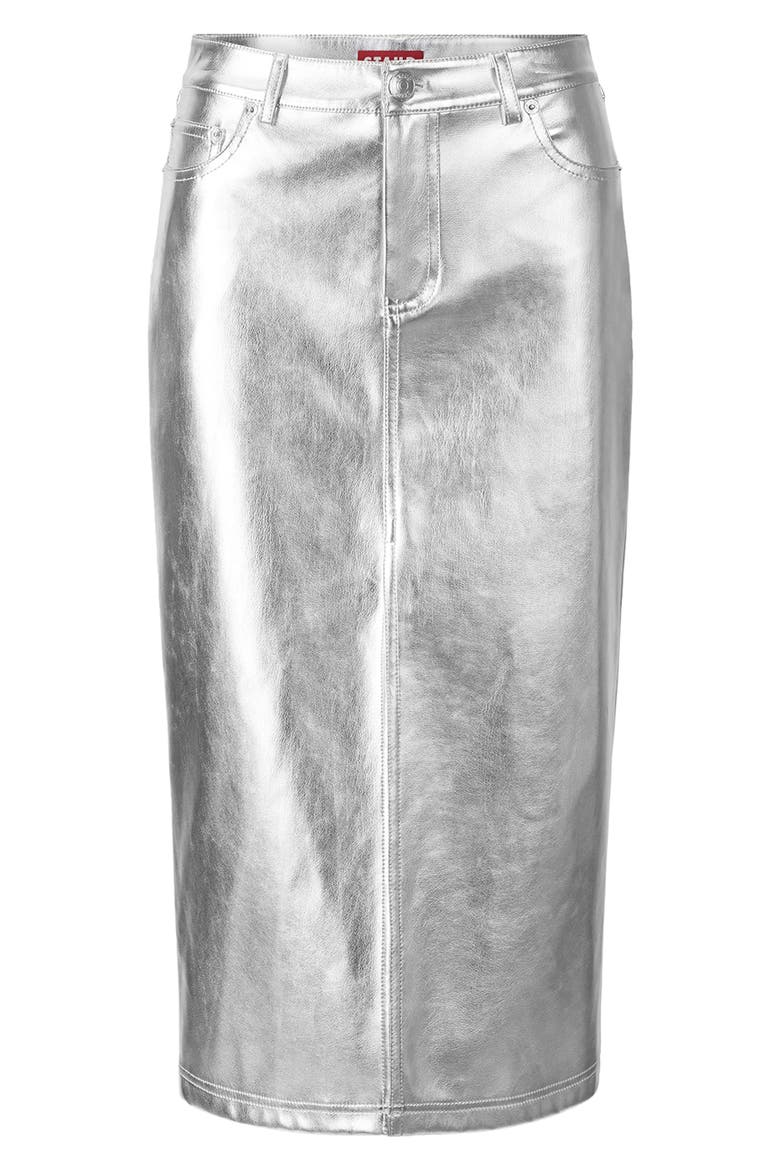 Oaklyn Metallic Faux Leather Skirt, Alternate, color, SILVER