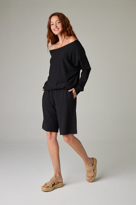 Baikal Eco-Luxe Fleece Off-Shoulder Crop Top - Cloud-Soft Comfort