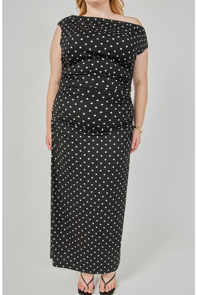 Asymmetrical Polka Dot Midi Dress, Alternate, color, BLACK/ WHITE DOT
