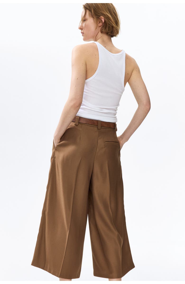H&M Belted Twill Culottes, Alternate, color, Dark Beige