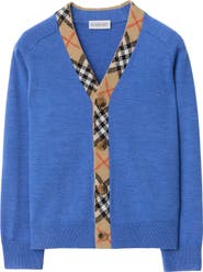 Burberry Check Trim Wool Cardigan