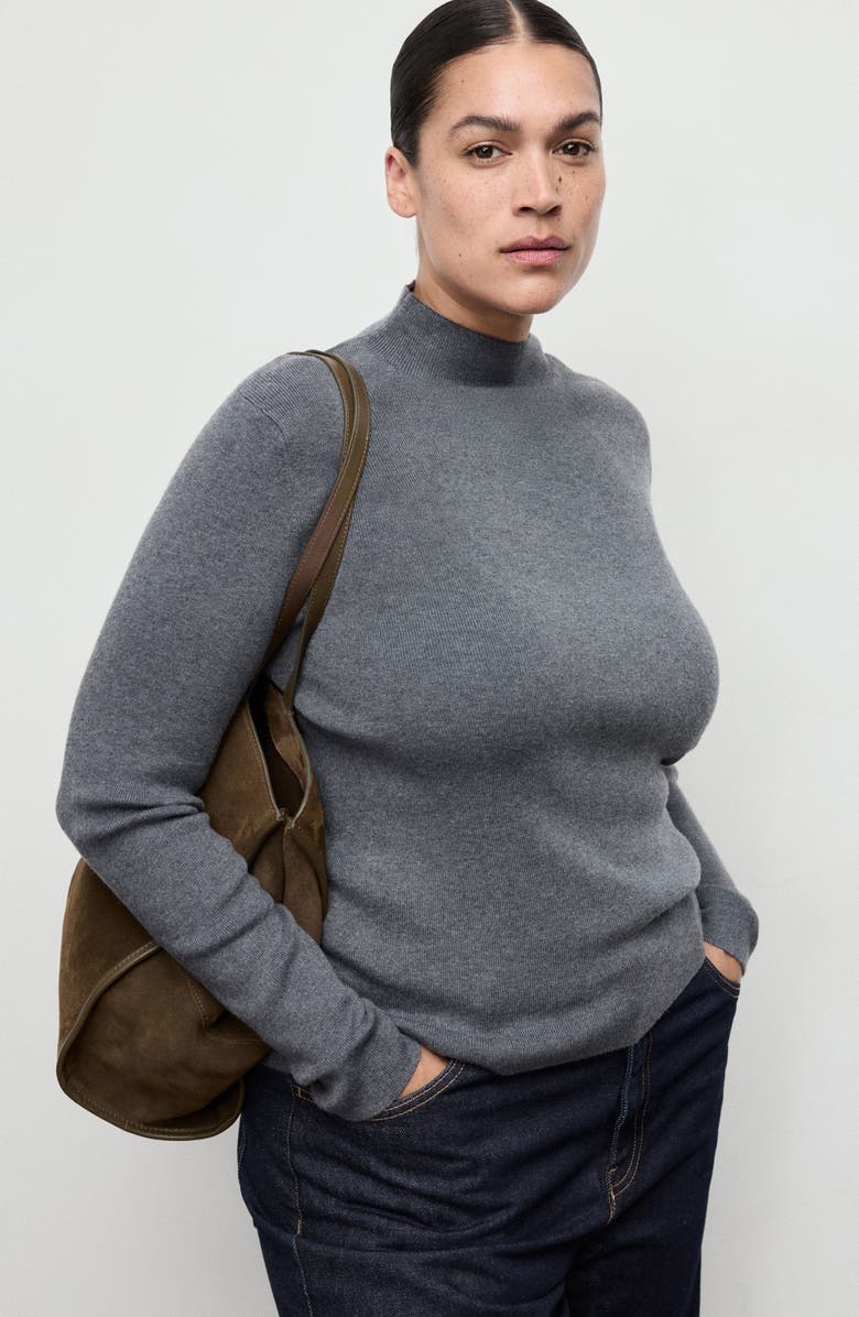MANGO Fitted Mock Neck Sweater, Alternate, color, Medium Heather Grey
