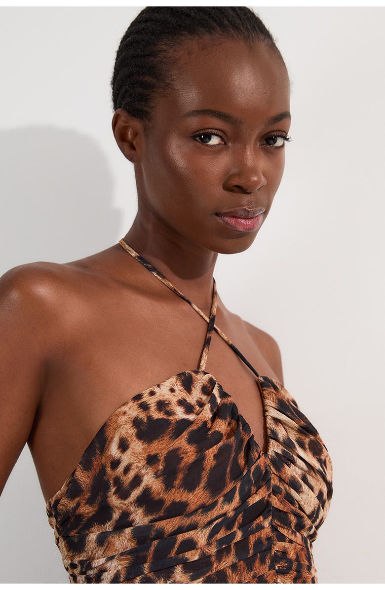 Karen Millen Tiered Halterneck Top, Alternate, color, Animal