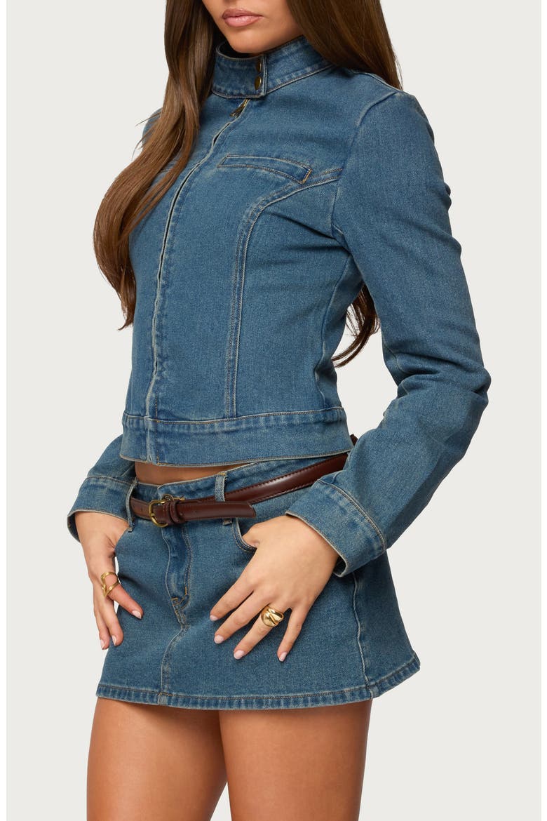 Josiee Crop Stretch Denim Jacket, Alternate, color, BLUE-WASHED