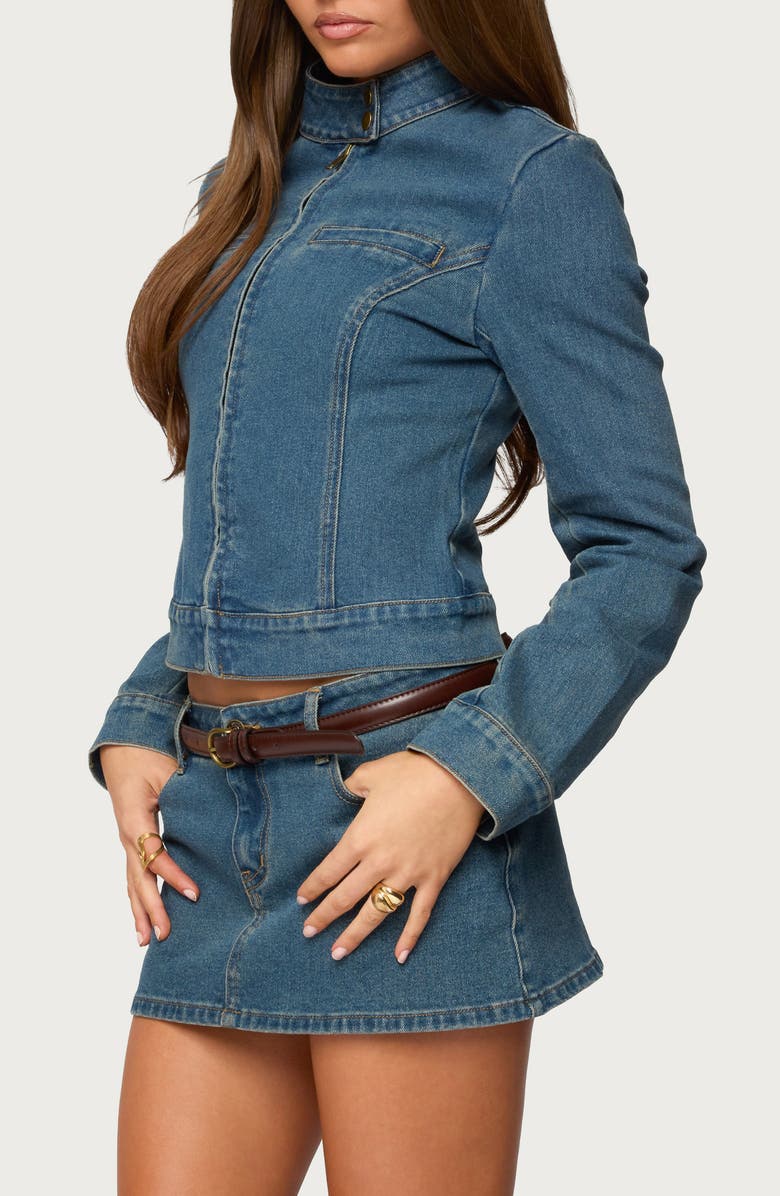EDIKTED Josiee Crop Stretch Denim Jacket, Alternate, color, 