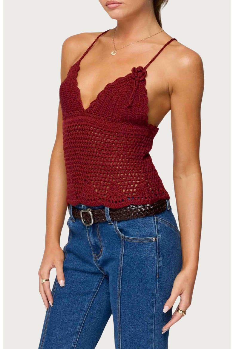 Delila V-Neck Crochet Top, Alternate, color, BURGUNDY