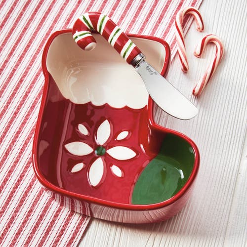 Tag Christmas Stocking Bowl And Candy Cane Spreader Set In Multi