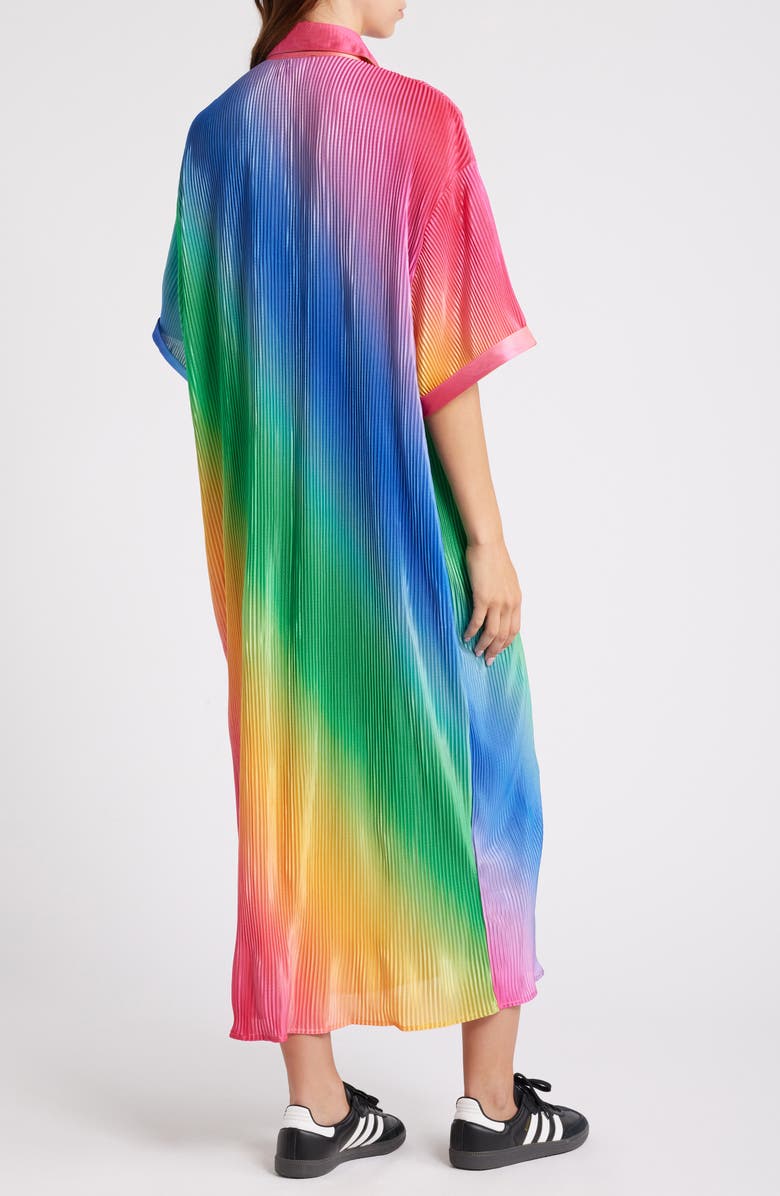 Dressed in Lala So Far So Good Oversize Plissé Shirt Dress, Alternate, color, Prismatic Rainbow